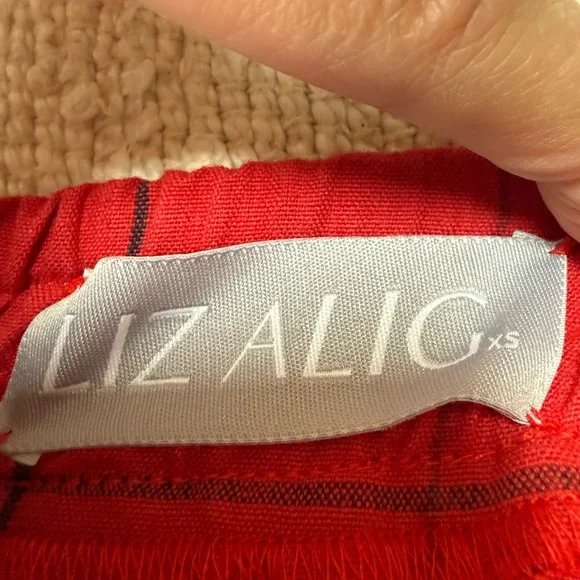 $128 LIZ ALIG Handwoven Cotton Pants in Red Check Size XS - Picture 6 of 9